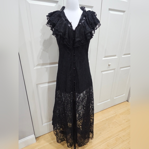 ~SOLD~ Killstar Goth Victorian Black Lace Vampires Ball Button up Maxi Dress S - Picture 12 of 13